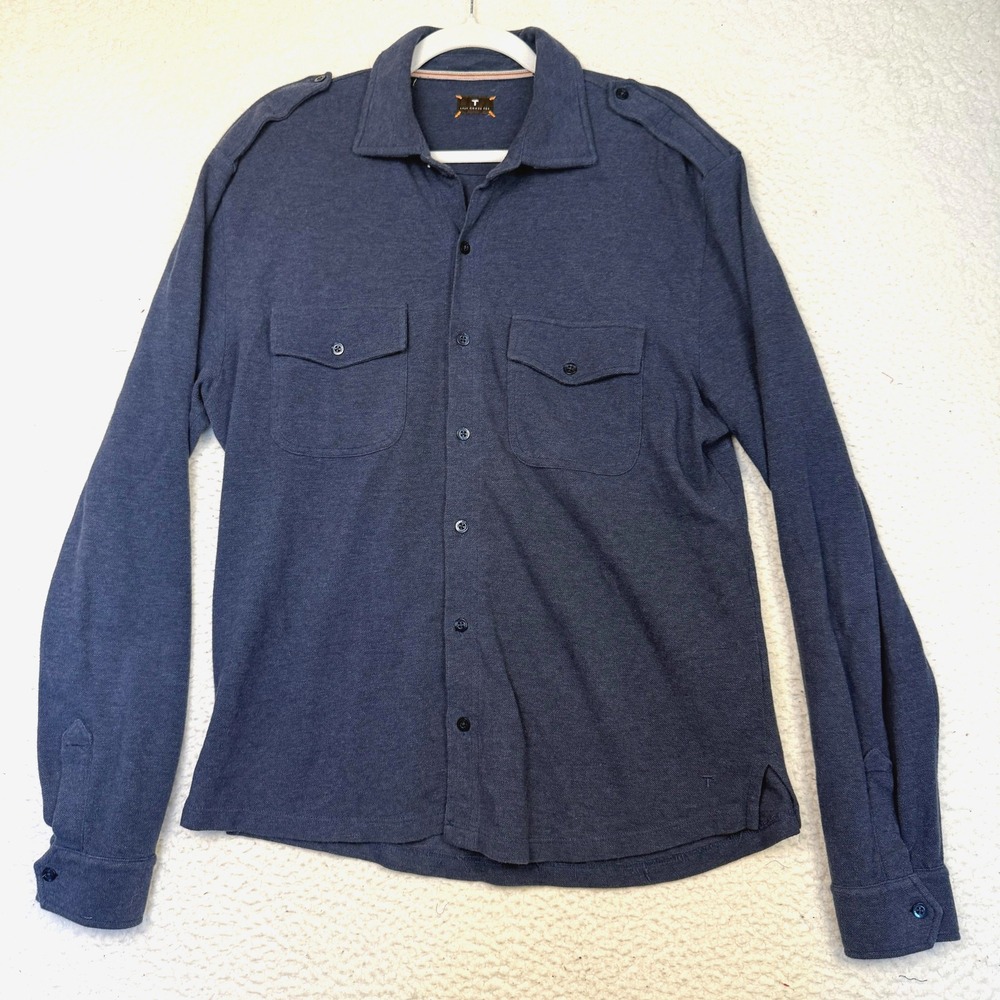 Left‎ Coast Tee Shirt Mens Large Blue Cotton Long Sleeve Button Front Casual